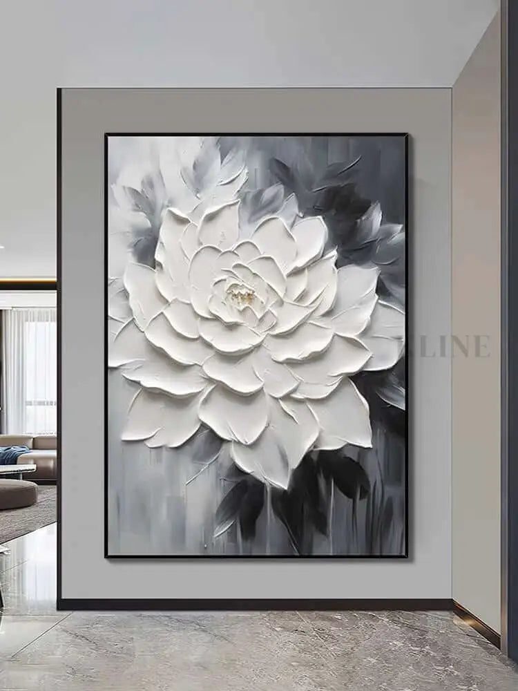 Black and White Floral Heavy Textured - Hand Painting