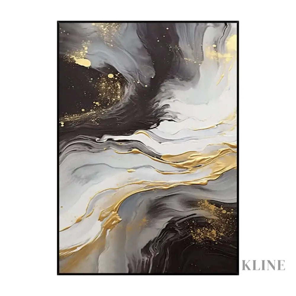 Black and White Golden Flow Textured Wall Art - Hand Painting Canvas Wall Art