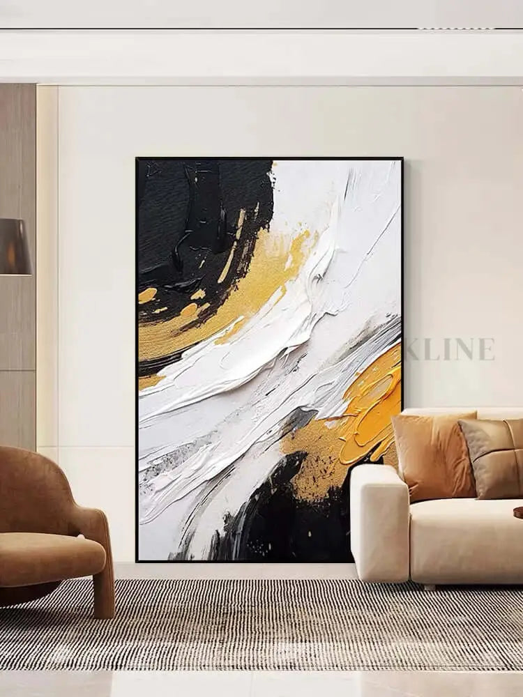 Black and White Golden Orange Texture - Hand Painting Plaster Art