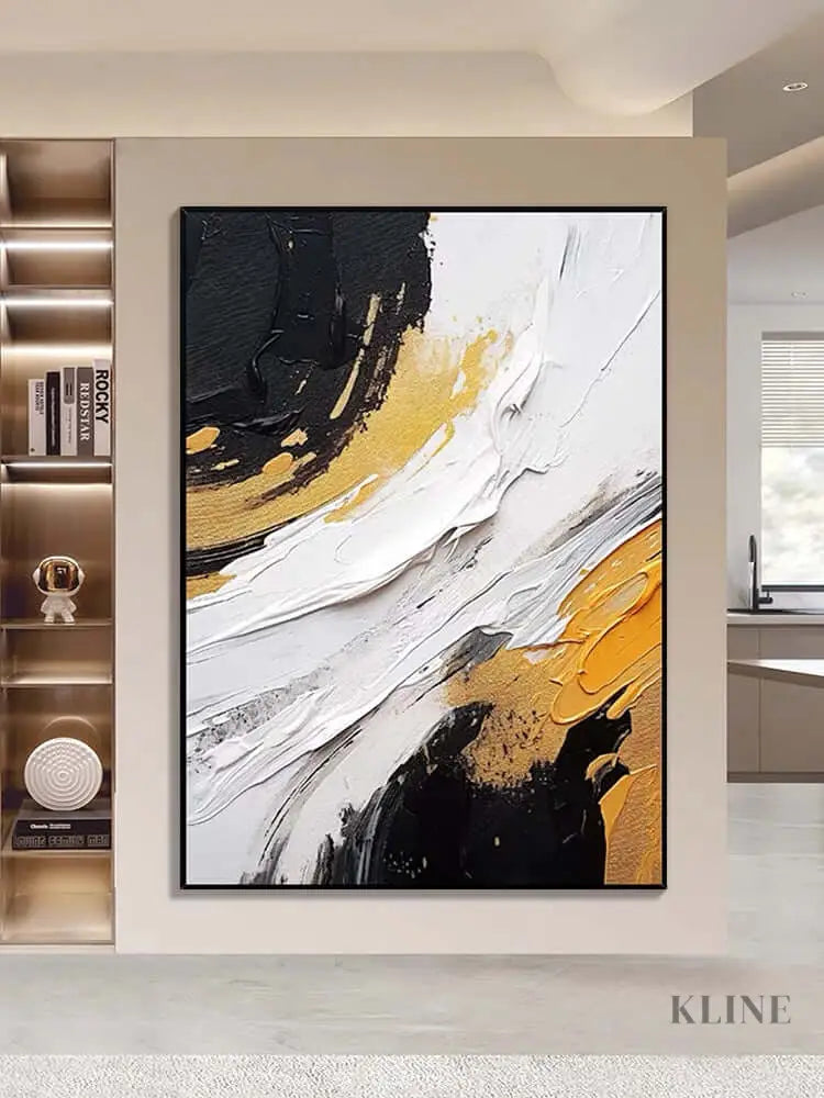 Black and White Golden Orange Texture - Hand Painting