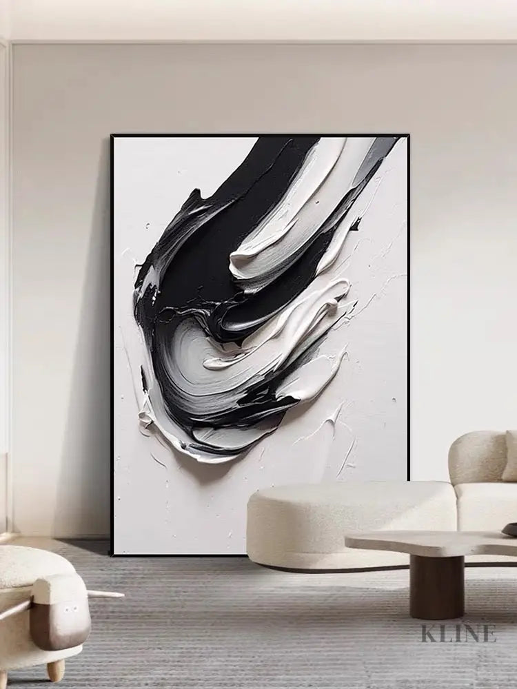 Black and White Heavy Textured Painting - Hand Painting 