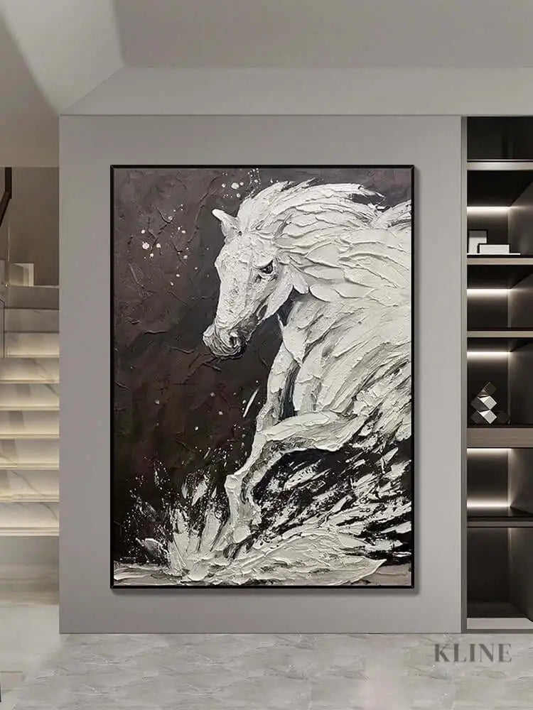 Black and White Horse Textured Wall Art - Hand Painting