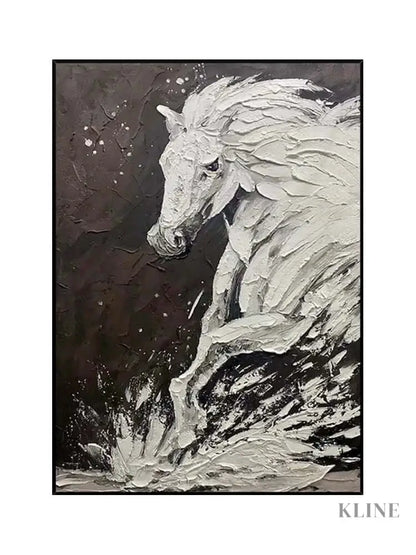 Black and White Horse Textured Wall Art - Hand Painting