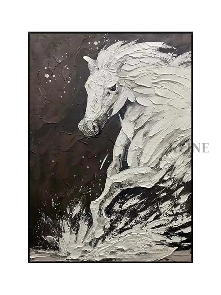 Black and White Horse Textured Wall Art - Hand Painting 