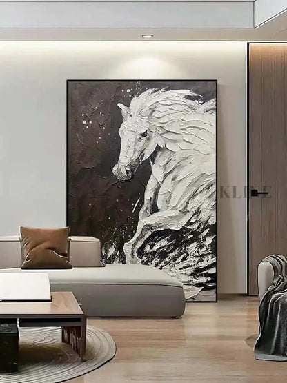 Black and White Horse Textured Wall Art - Hand Painting
