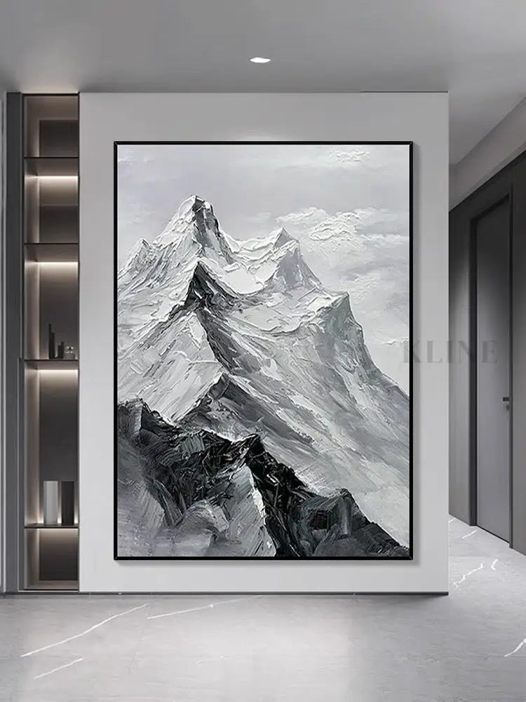 Black and White Mountain Textured Oil Painting - Hand Painting 