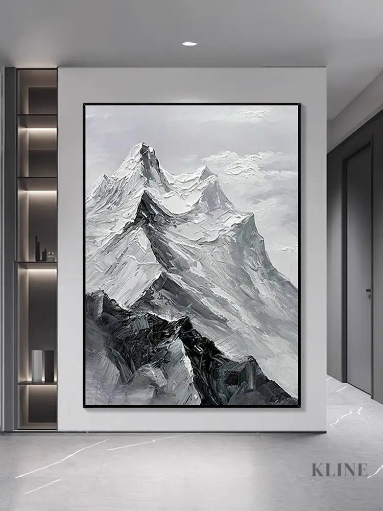 Black and White Mountain Textured Oil Painting - Hand Painting