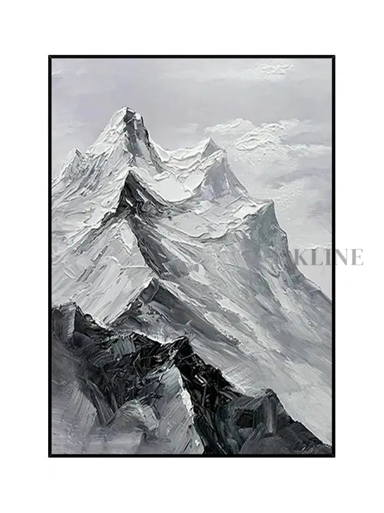 Black and White Mountain Textured Oil Painting - Hand Painting