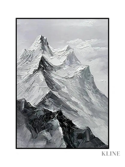 Black and White Mountain Textured Oil Painting - Hand Painting