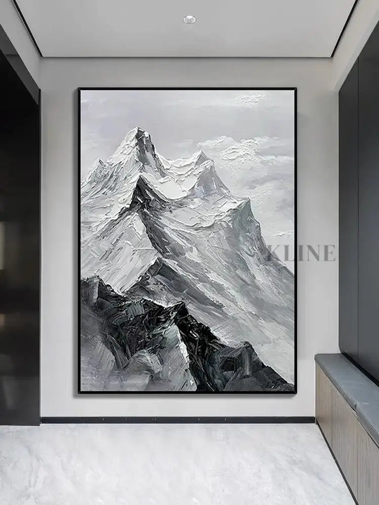 Black and White Mountain Textured Oil Painting - Hand Painting