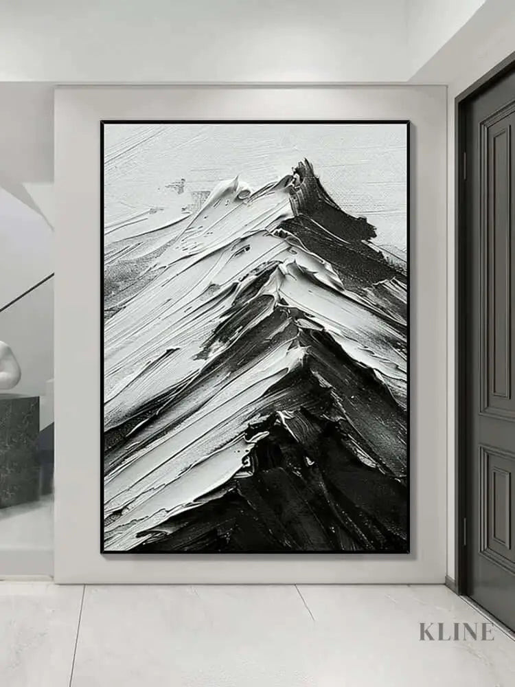 Black and White Mountains Textured Wall Art - Hand Painting 
