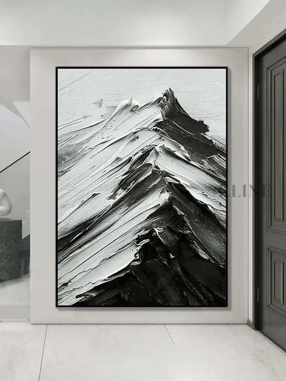 Black and White Mountains Textured Wall Art - Hand Painting