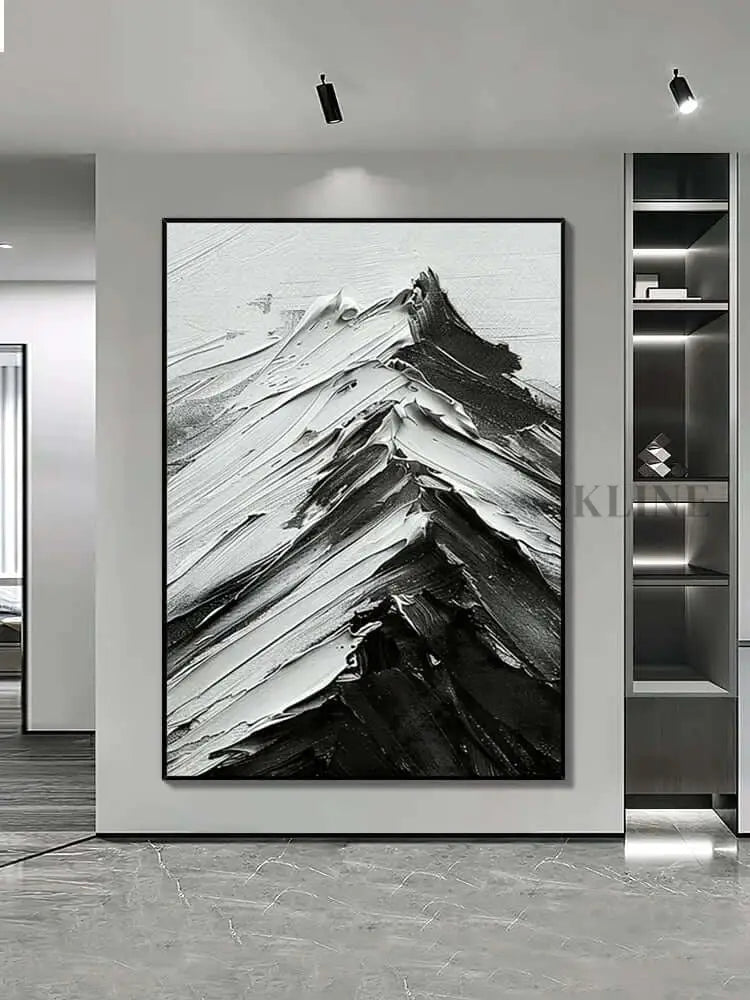 Black and White Mountains Textured Wall Art - Hand Painting لوحات فنية ولوحات جدارية عمودية
