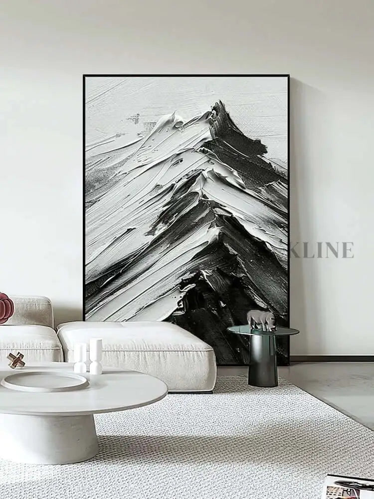 Black and White Mountains Textured Wall Art - Hand Painting لوحات فنية ولوحات جدارية عمودية