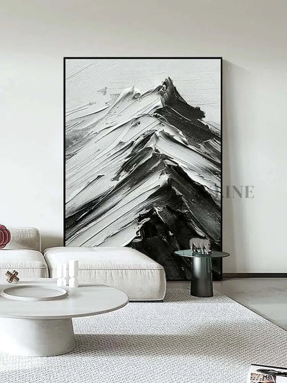 Black and White Mountains Textured Wall Art - Hand Painting