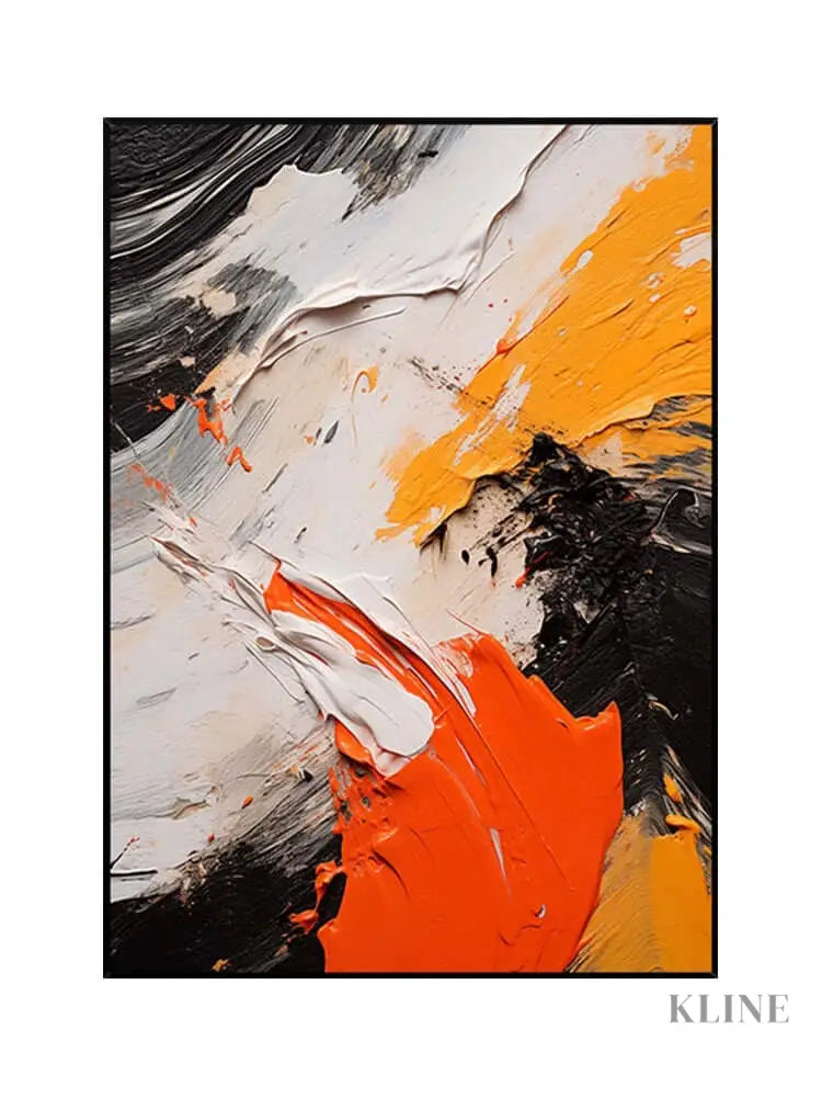 Black and White Orange Textured Wall Art - Hand Painting
