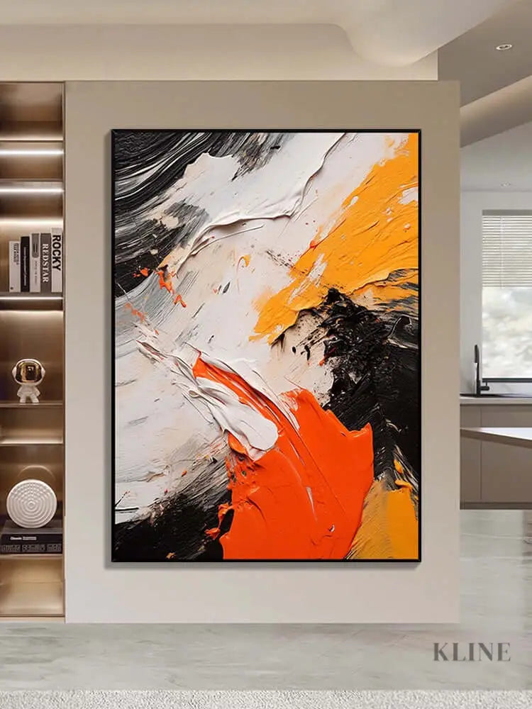 Black and White Orange Textured Wall Art - Hand Painting