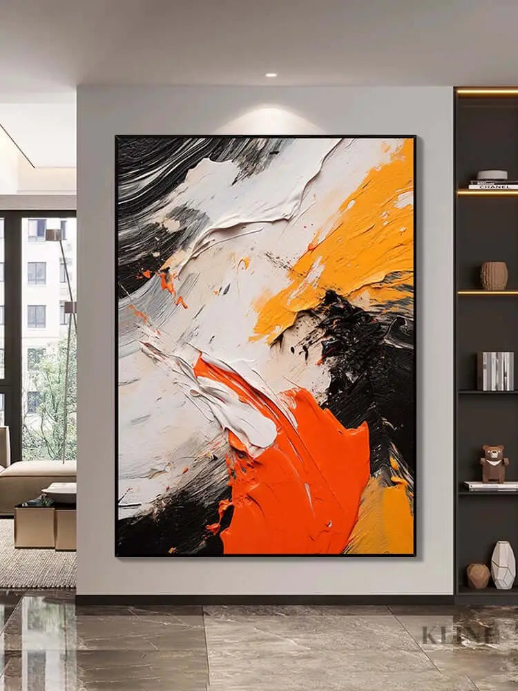Black and White Orange Textured Wall Art - Hand Painting テクスチャーのあるウォールアート