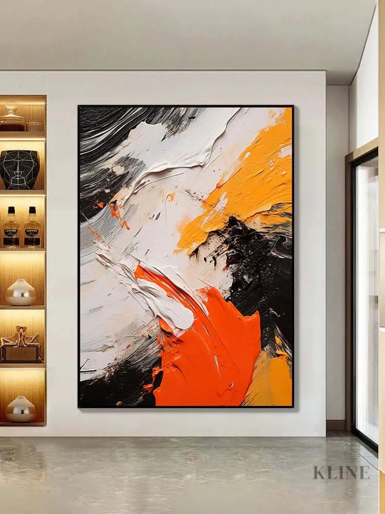 Black and White Orange Textured Wall Art - Hand Painting