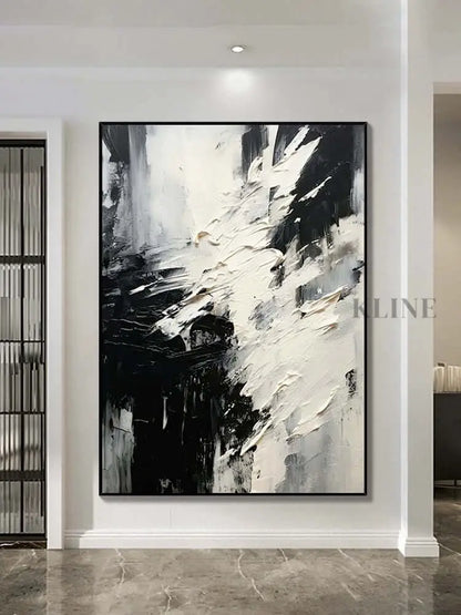 Black and White Scattered Textured Wall Art - Hand Painting