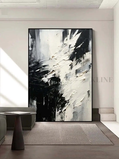 Black and White Scattered Textured Wall Art - Hand Painting