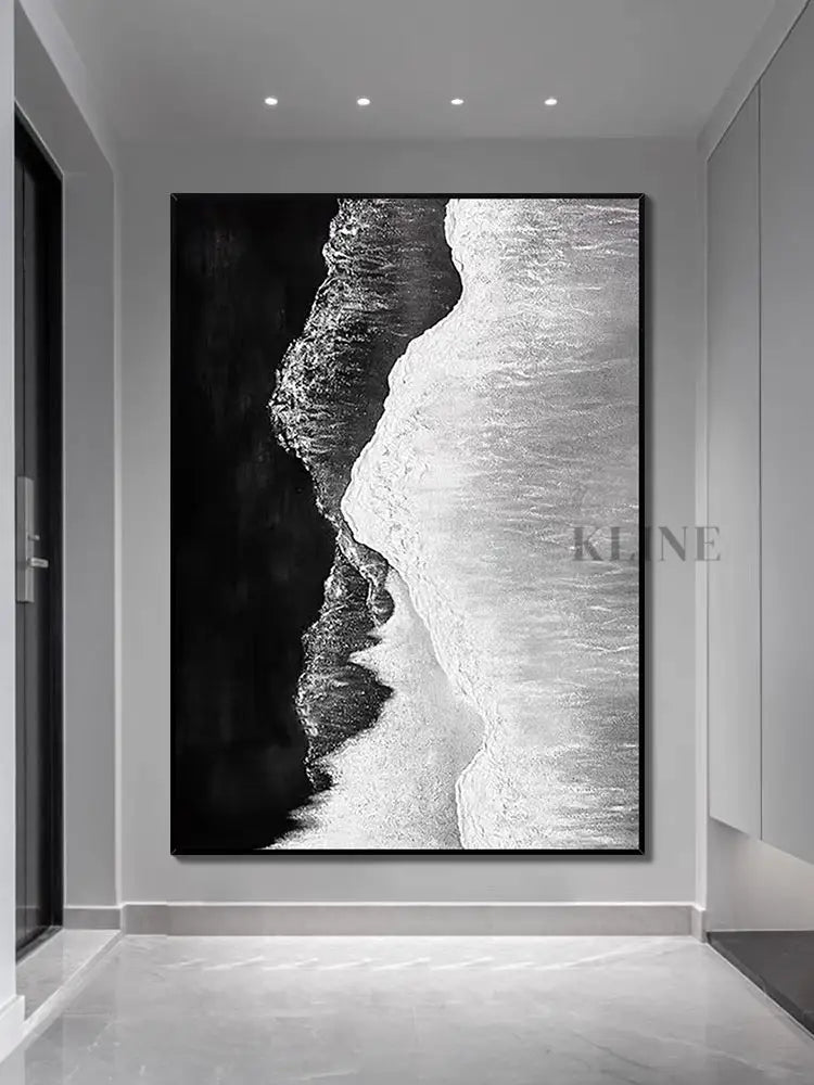 Black and White Seashore Textured Oil Painting - Hand Painting ダイニングルームのウォールアート