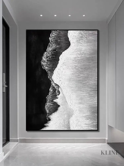 Black and White Seashore Textured Oil Painting - Hand Painting