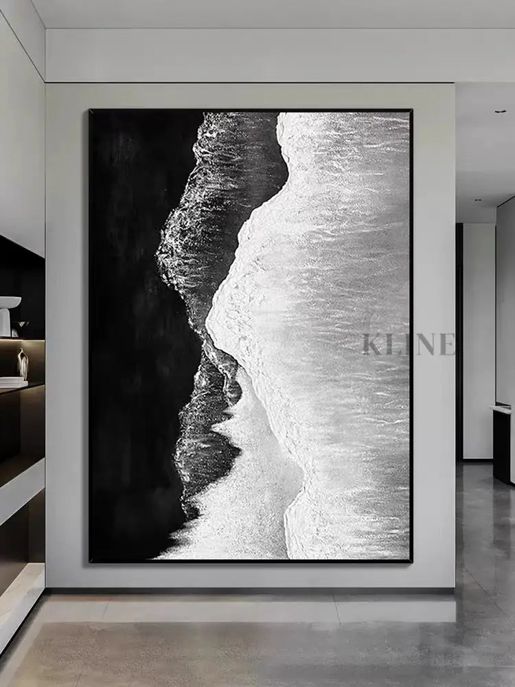 Black and White Seashore Textured Oil Painting - Hand Painting