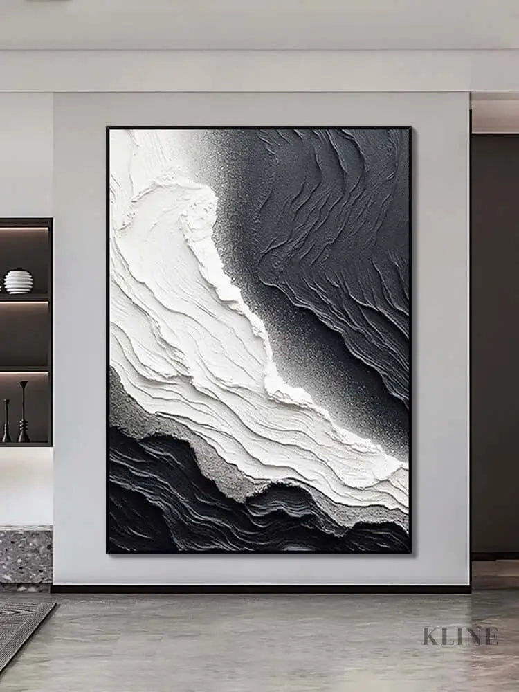 Black and White Seaside Beach Textured Painting - Hand Painting