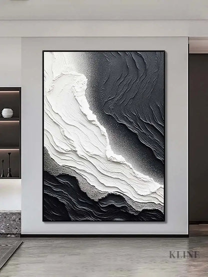 Black and White Seaside Beach Textured Painting - Hand Painting