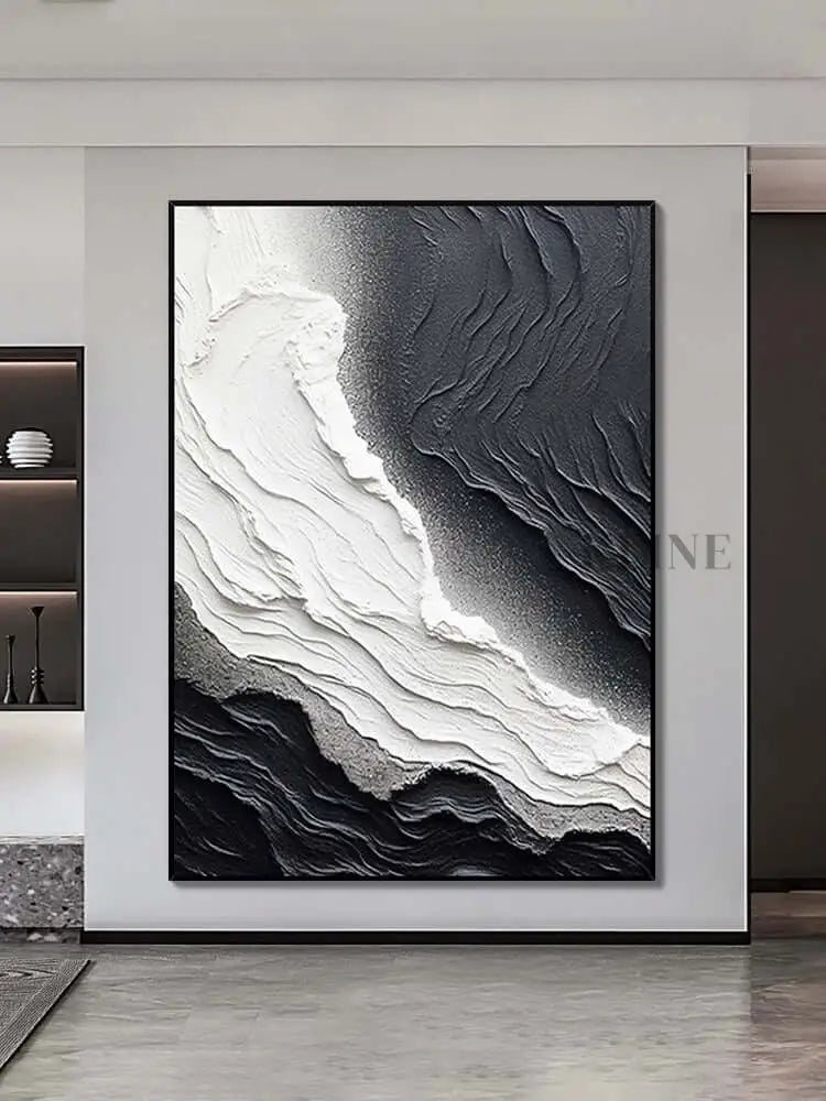 Black and White Seaside Beach Textured Painting - Hand Painting
