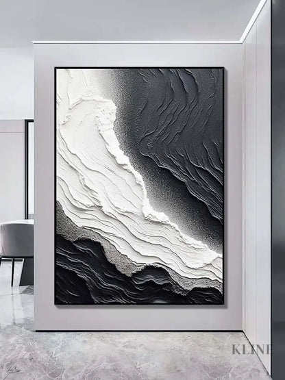 Black and White Seaside Beach Textured Painting - Hand Painting