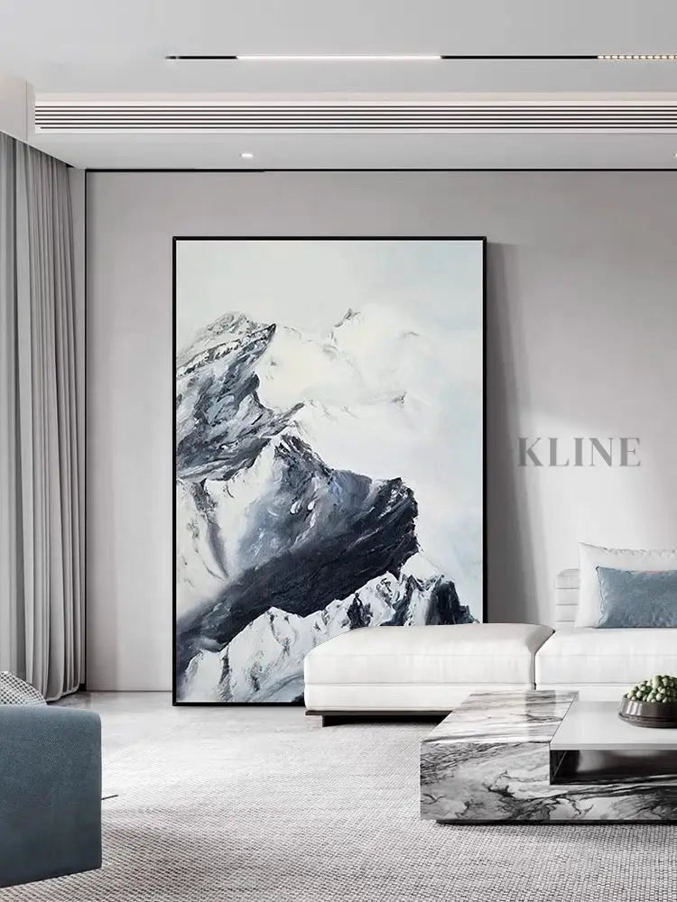 Black and White Snow Mountain Textured Oil Painting - Hand Painting