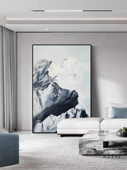 Black and White Snow Mountain Textured Oil Painting - Hand Painting