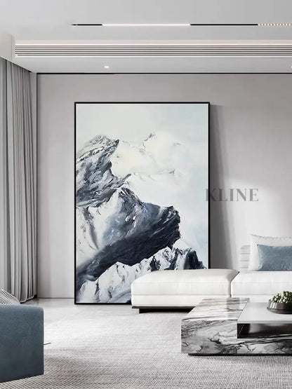 Black and White Snow Mountain Textured Oil Painting - Hand Painting