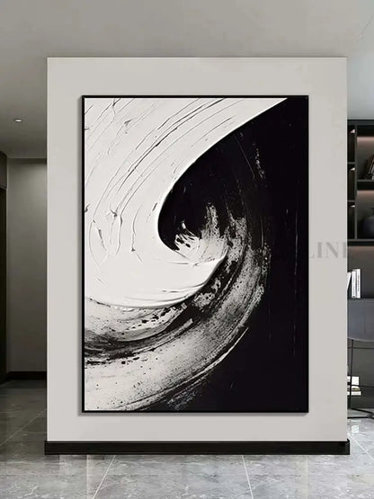 Black and White Swirl Oil Painting - Hand Painting