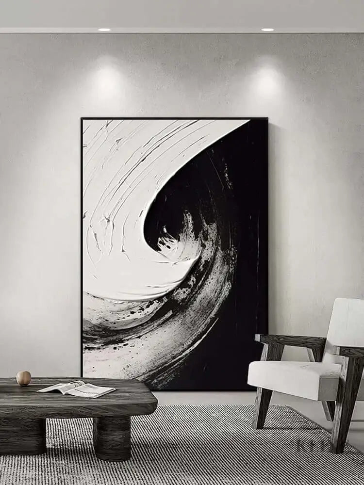 Black and White Swirl Oil Painting - Hand Painting 