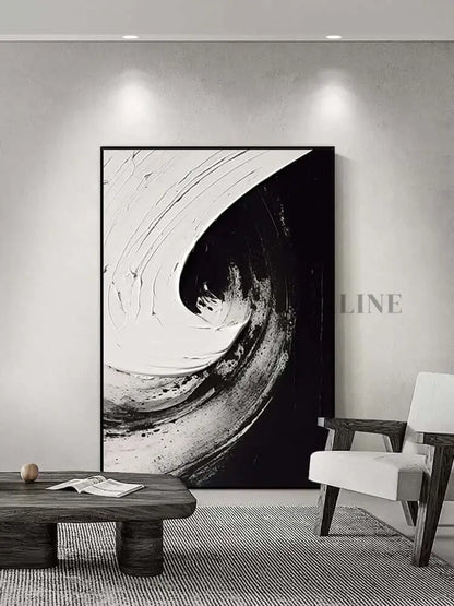 Black and White Swirl Oil Painting - Hand Painting