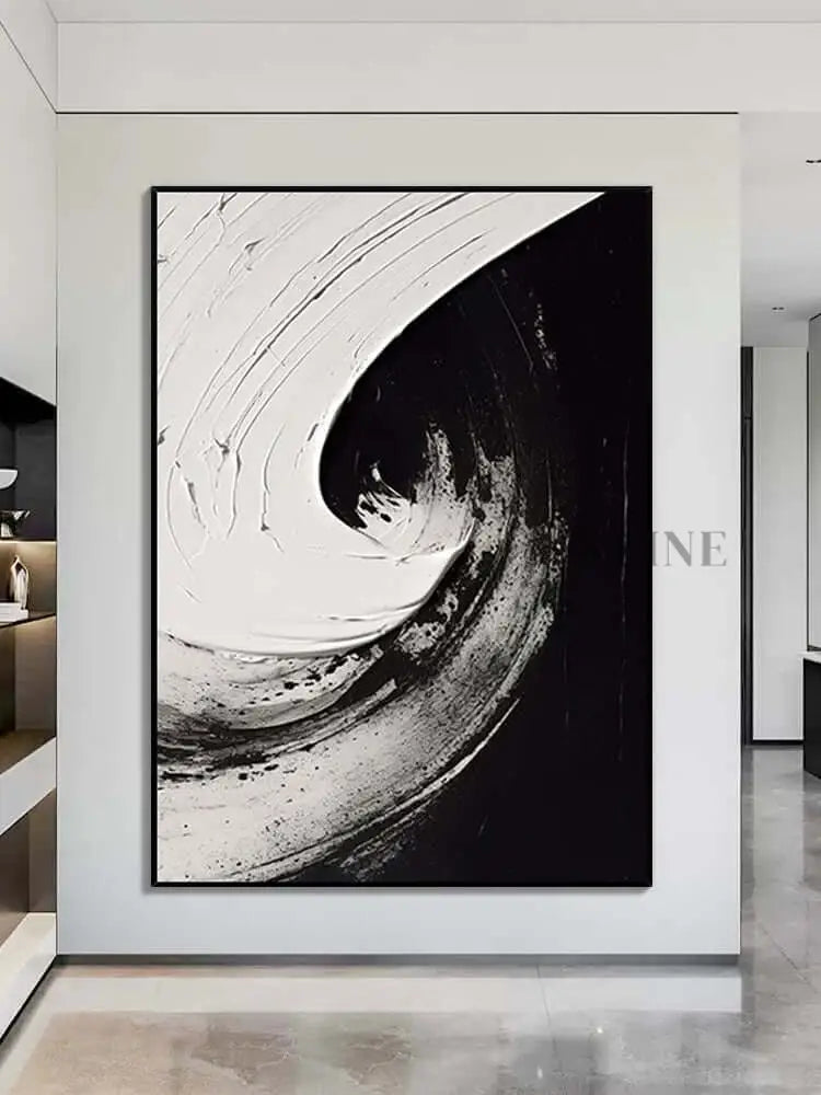 Black and White Swirl Oil Painting - Hand Painting