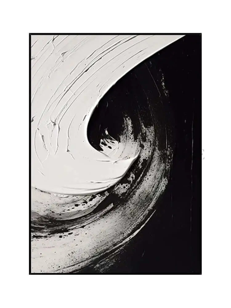 Black and White Swirl Oil Painting - Hand Painting Plaster Art