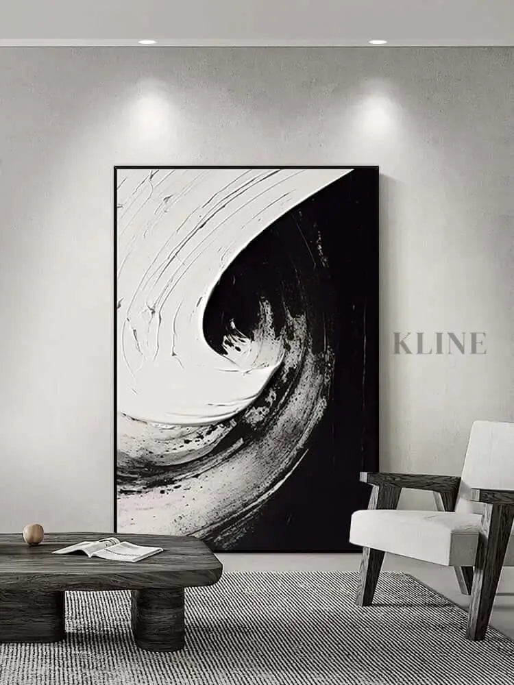 Black and White Swirl Oil Painting - Hand Painting 