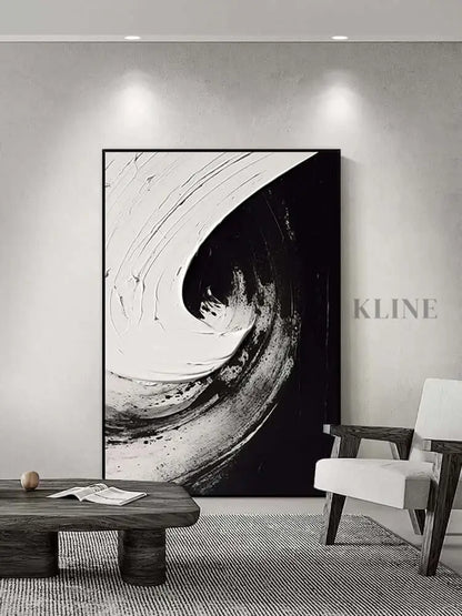 Black and White Swirl Oil Painting - Hand Painting