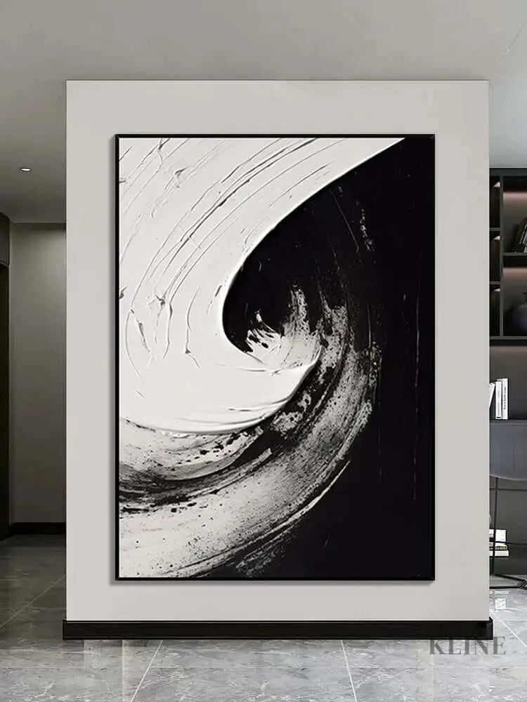 Black and White Swirl Oil Painting - Hand Painting 