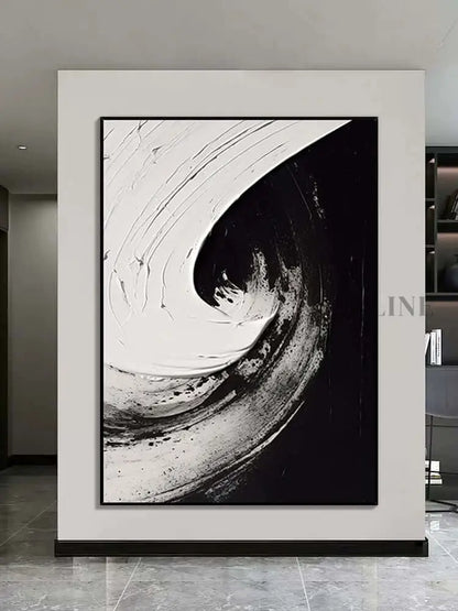 Black and White Swirl Oil Painting - Hand Painting