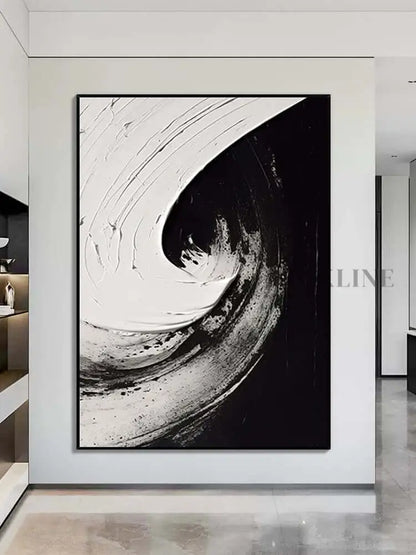 Black and White Swirl Oil Painting - Hand Painting