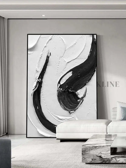 Black and White Swirl Textured Wall Art - Hand Painting