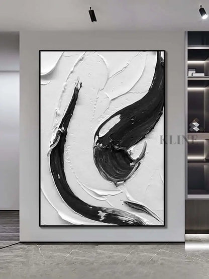 Black and White Swirl Textured Wall Art - Hand Painting