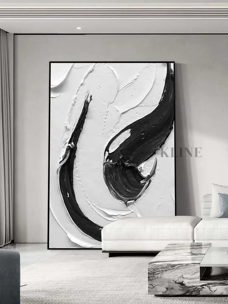 Black and White Swirl Textured Wall Art - Hand Painting Plaster Art