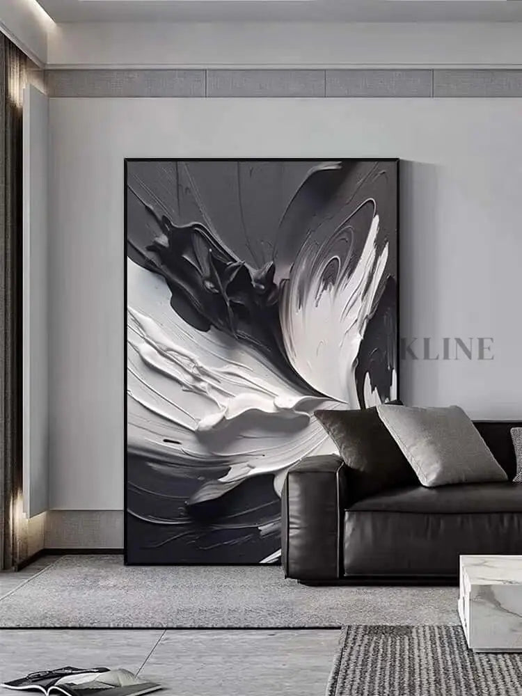 Black and White Swirling Heavy Texture - Hand Painting