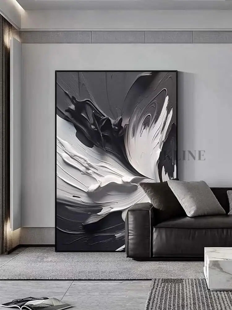 Black and White Swirling Heavy Texture - Hand Painting